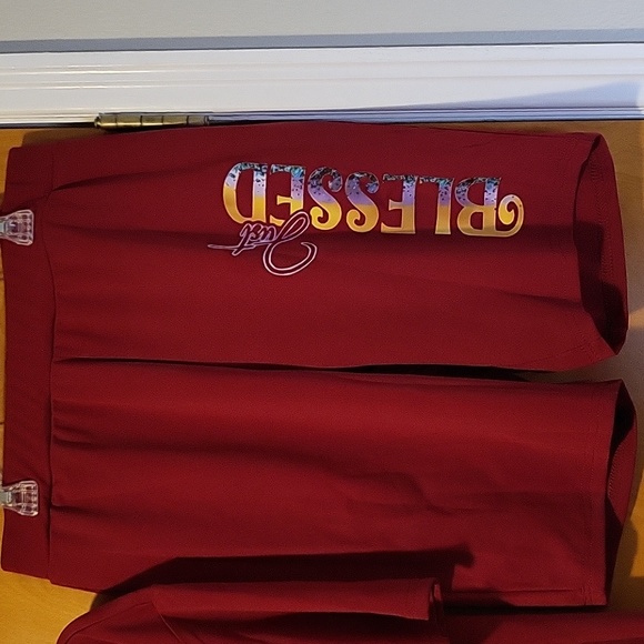 Womens Burgundy "Just Blessed" 2-Piece Short Set - Picture 3 of 5